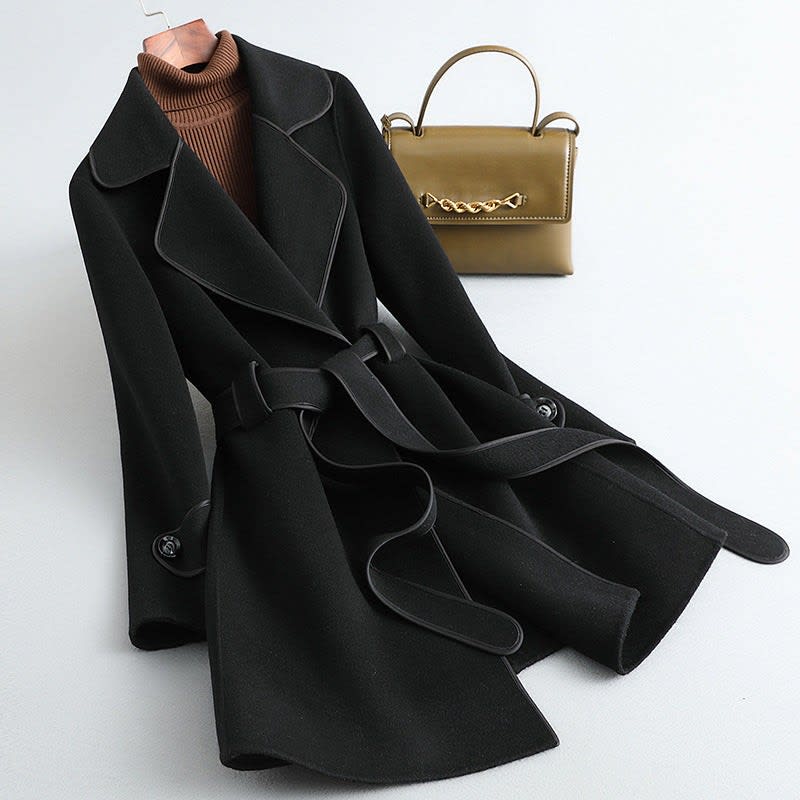 Women's Belted Wrap Coat with Contrast Trim | Matilda_6