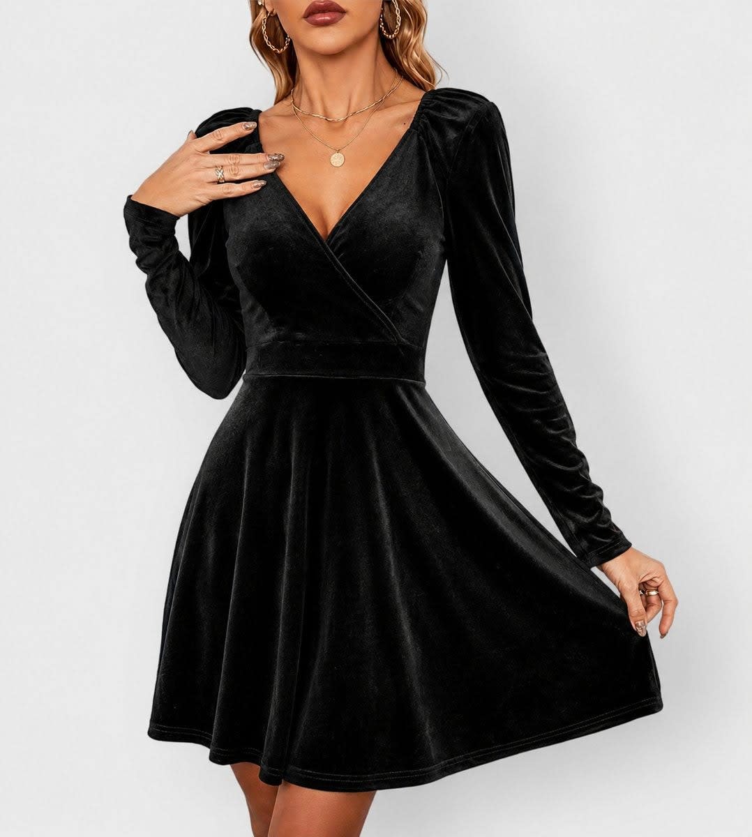 Women's Velvet Long Sleeve Skater Party Dress | Martha_3
