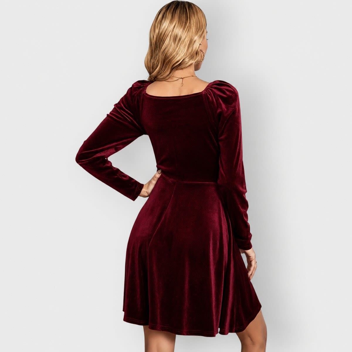 Women's Velvet Long Sleeve Skater Party Dress | Martha_6
