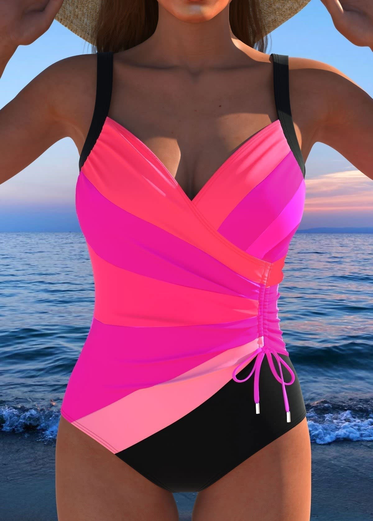 Women's Surplice Ruched One-Piece Swimsuit | Evadne_4