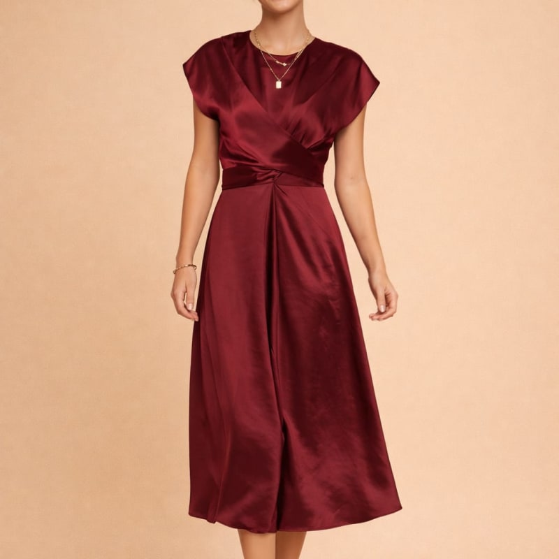 Women's Satin Twist Front Midi Dress | Delphi_1