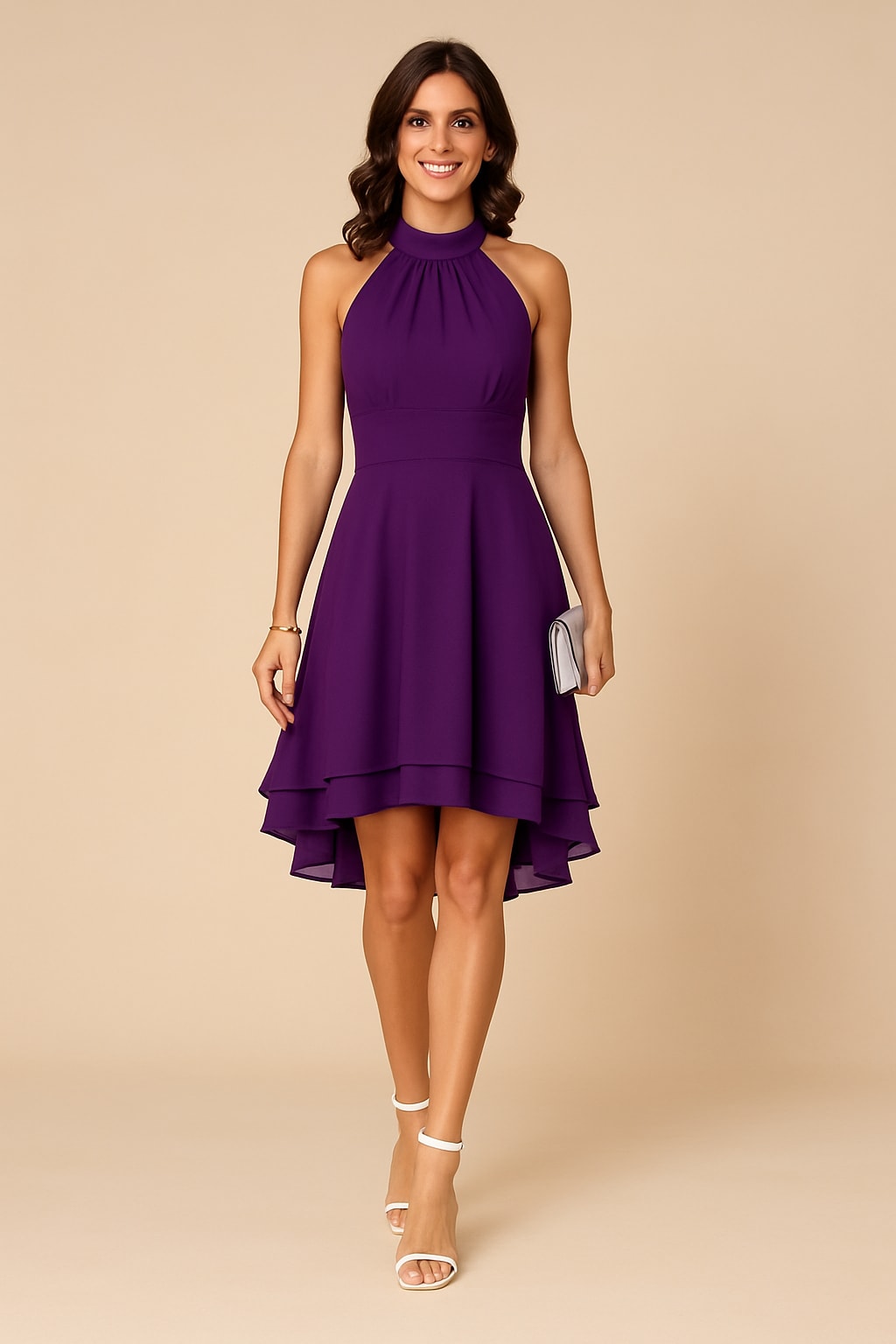 Women's Halter Neck Flared Wedding Guest Dress | Noa_4
