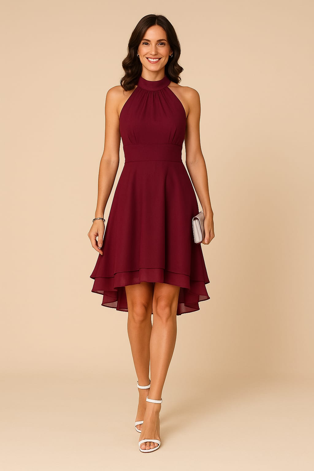 Women's Halter Neck Flared Wedding Guest Dress | Noa_6