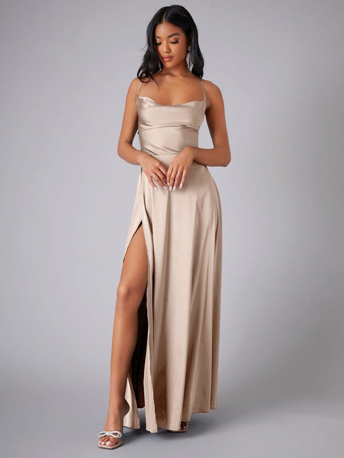 Women's Cowl Neck Satin Maxi Dress | Fenella_6