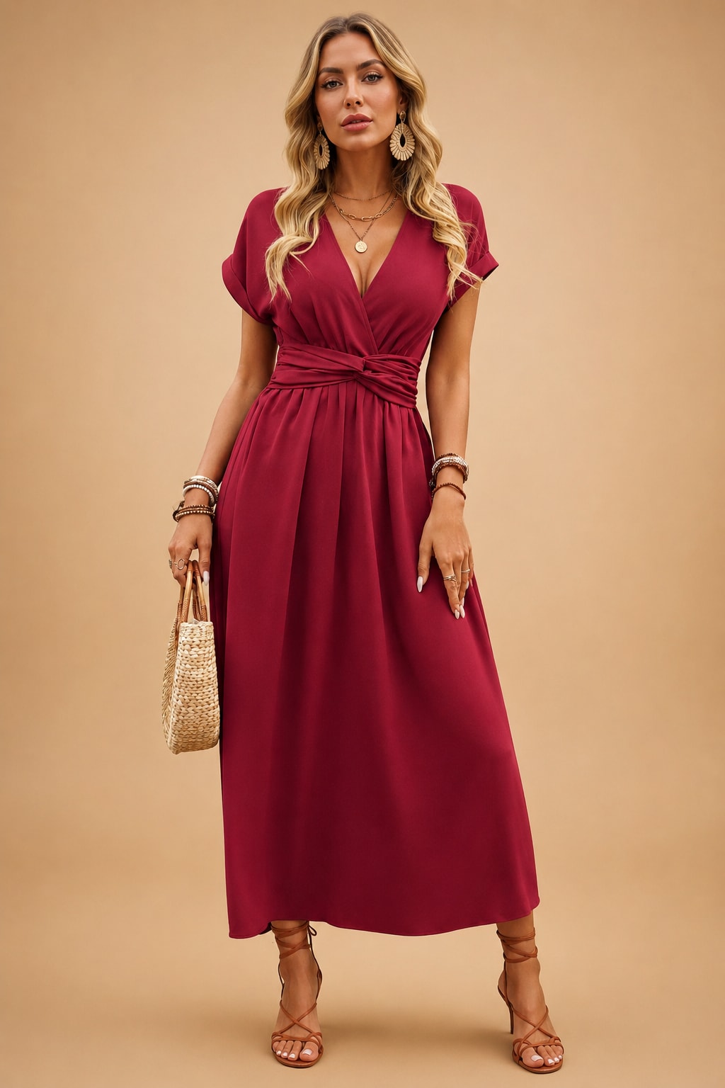 Women's V-Neck Wrap Maxi Dress | Anais_6