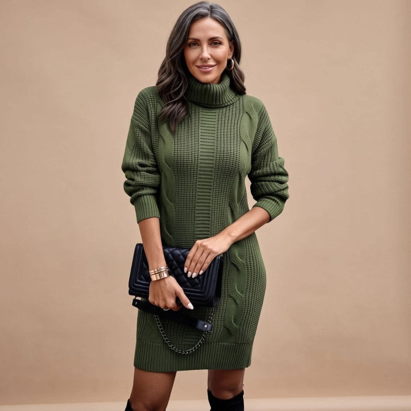 Women's Cable Knit Turtleneck Jumper Dress | Camilla_1