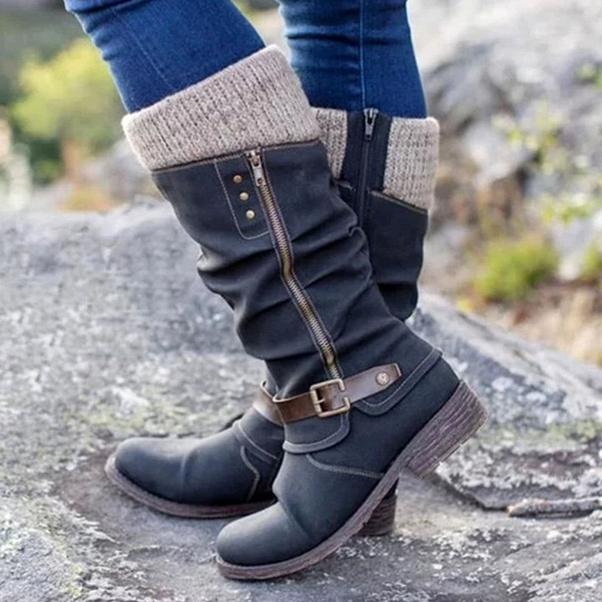 Women's Knit Cuff Buckle Orthopedic Boots | Ione_2