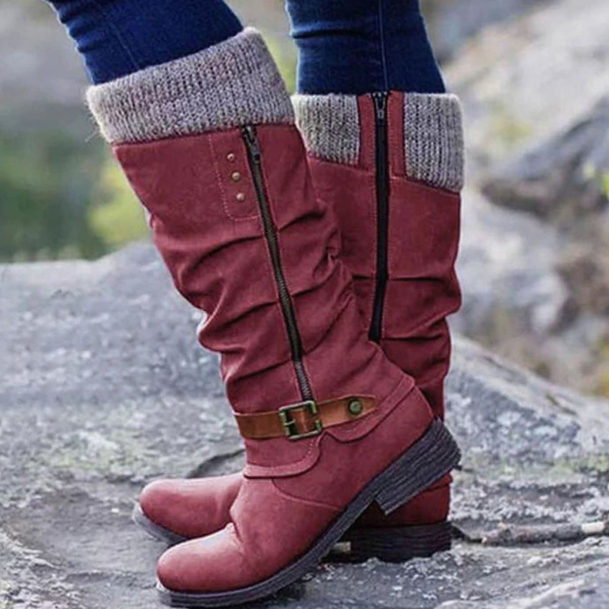 Women's Knit Cuff Buckle Orthopedic Boots | Ione_4