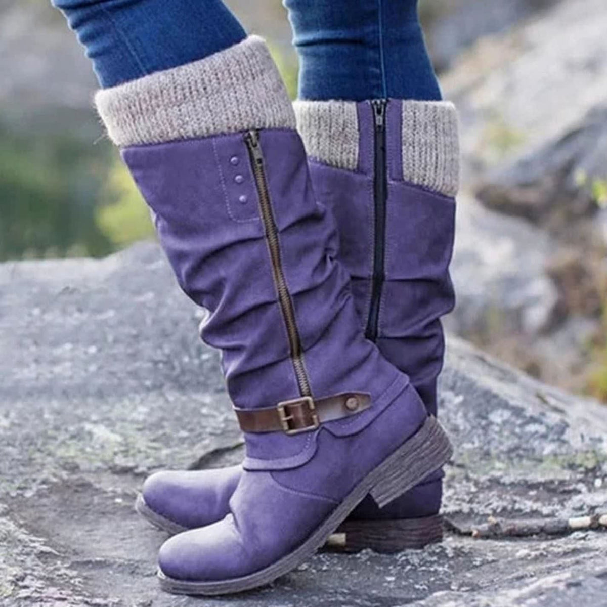 Women's Knit Cuff Buckle Orthopedic Boots | Ione_6