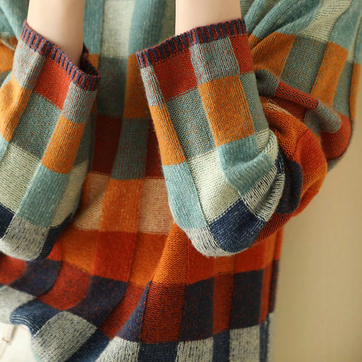 Women's Multicolor Check Knit Mock Neck Jumper | India_6