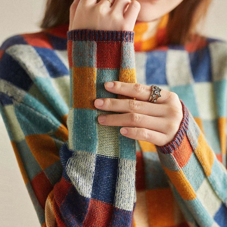 Women's Multicolor Check Knit Mock Neck Jumper | India_8