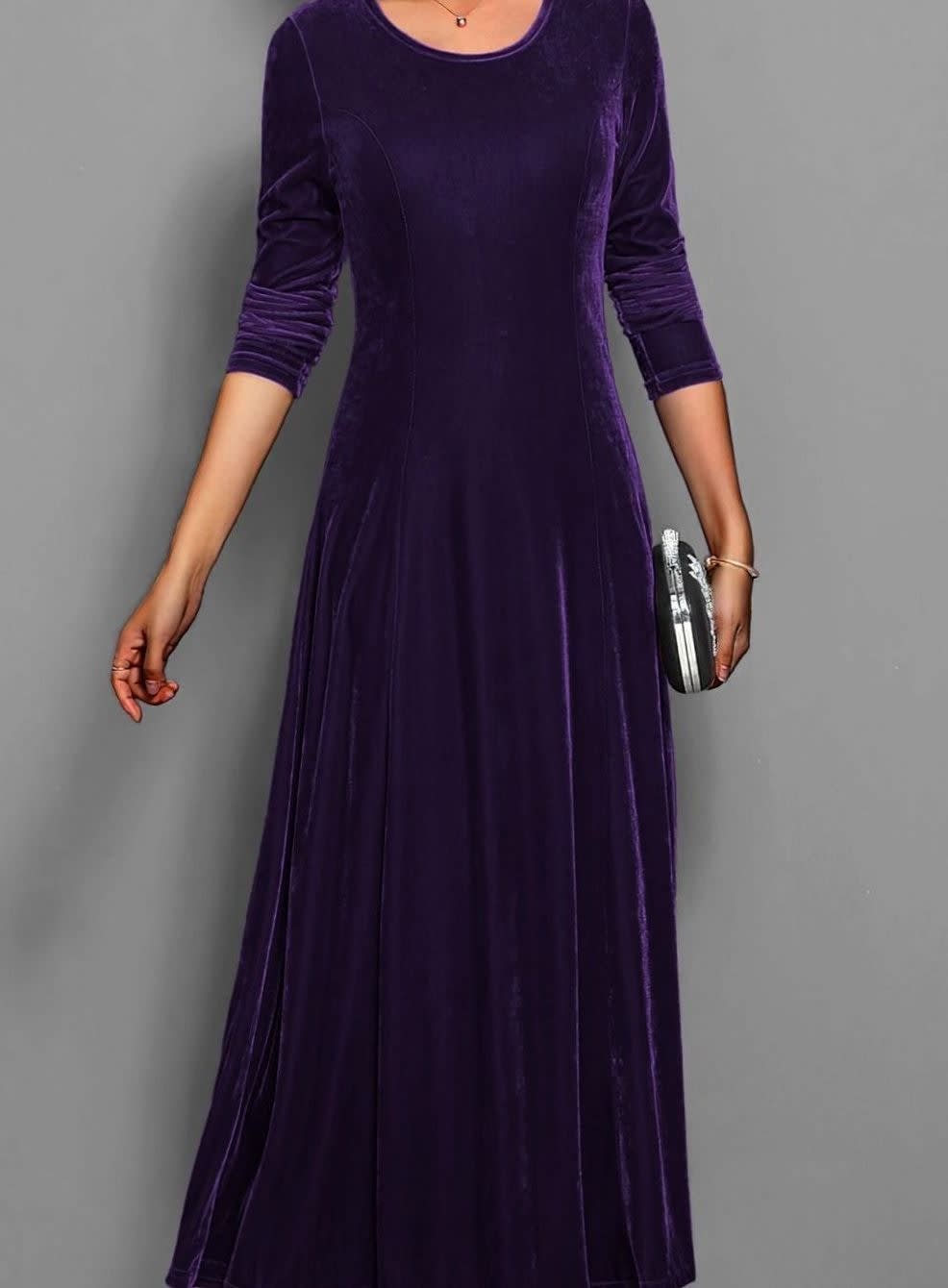 Women's Velvet A-Line Maxi Party Dress | Kirsty_6