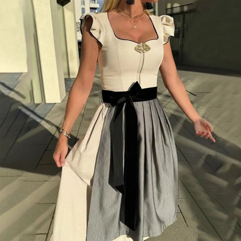 Women's Bow Belt Midi Dirndl Dress | Ailsa_1