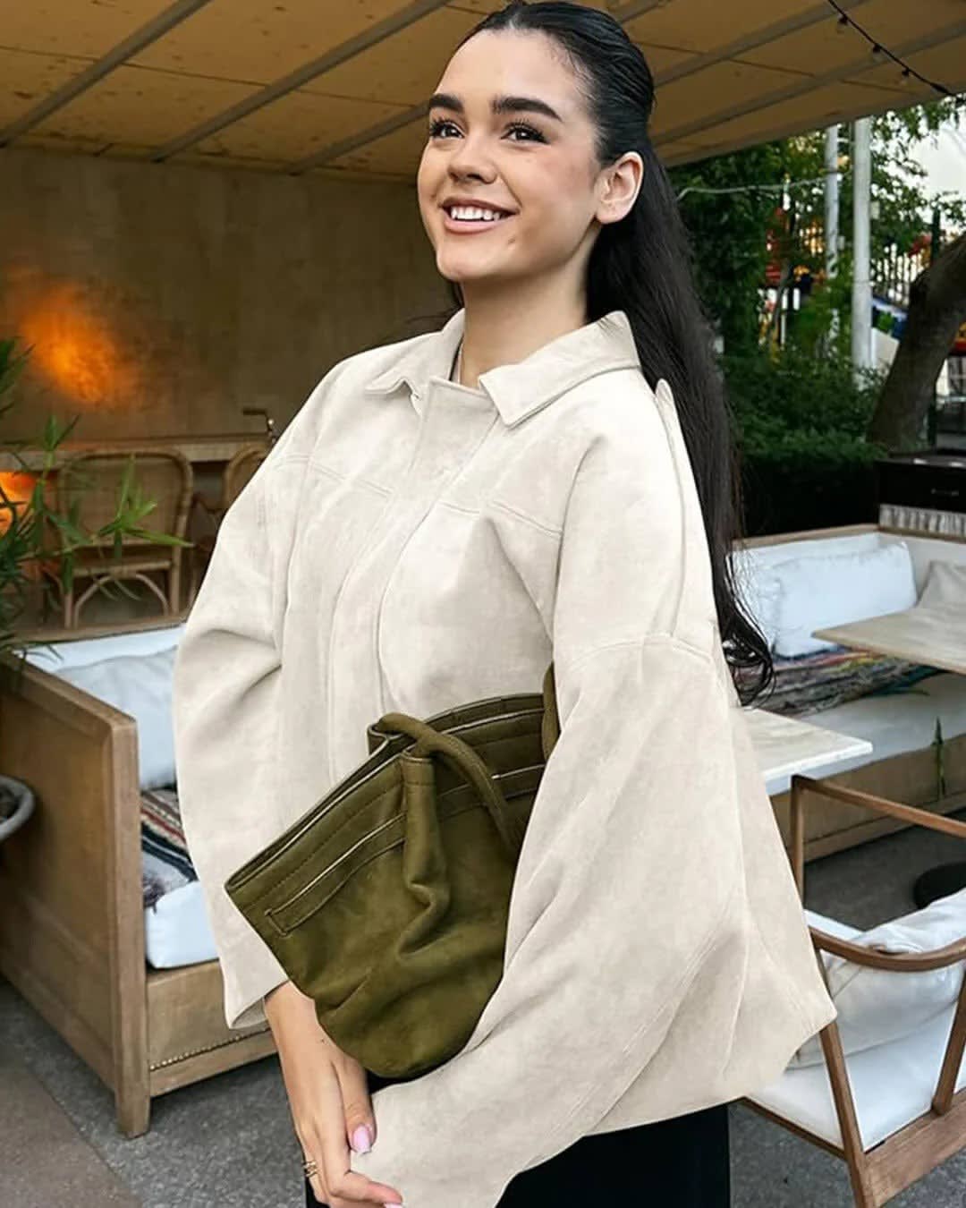 Women's Faux Suede Collared Bomber Jacket | Carina_10