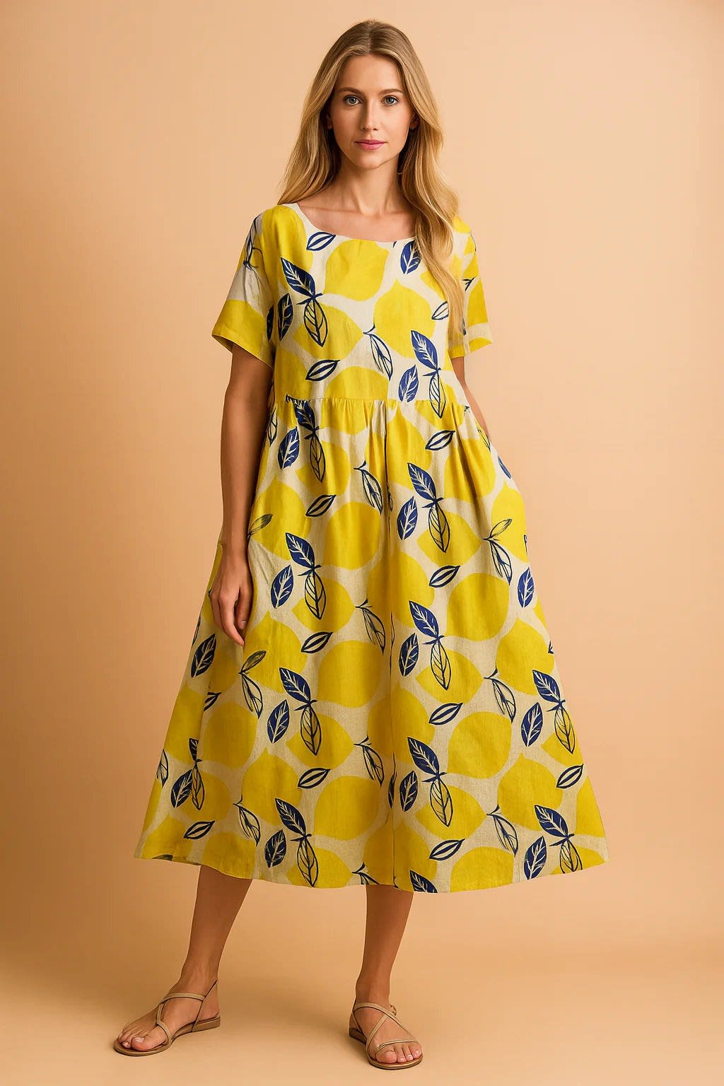 Women's Linen Floral Midi Dress | Lily Collins_3