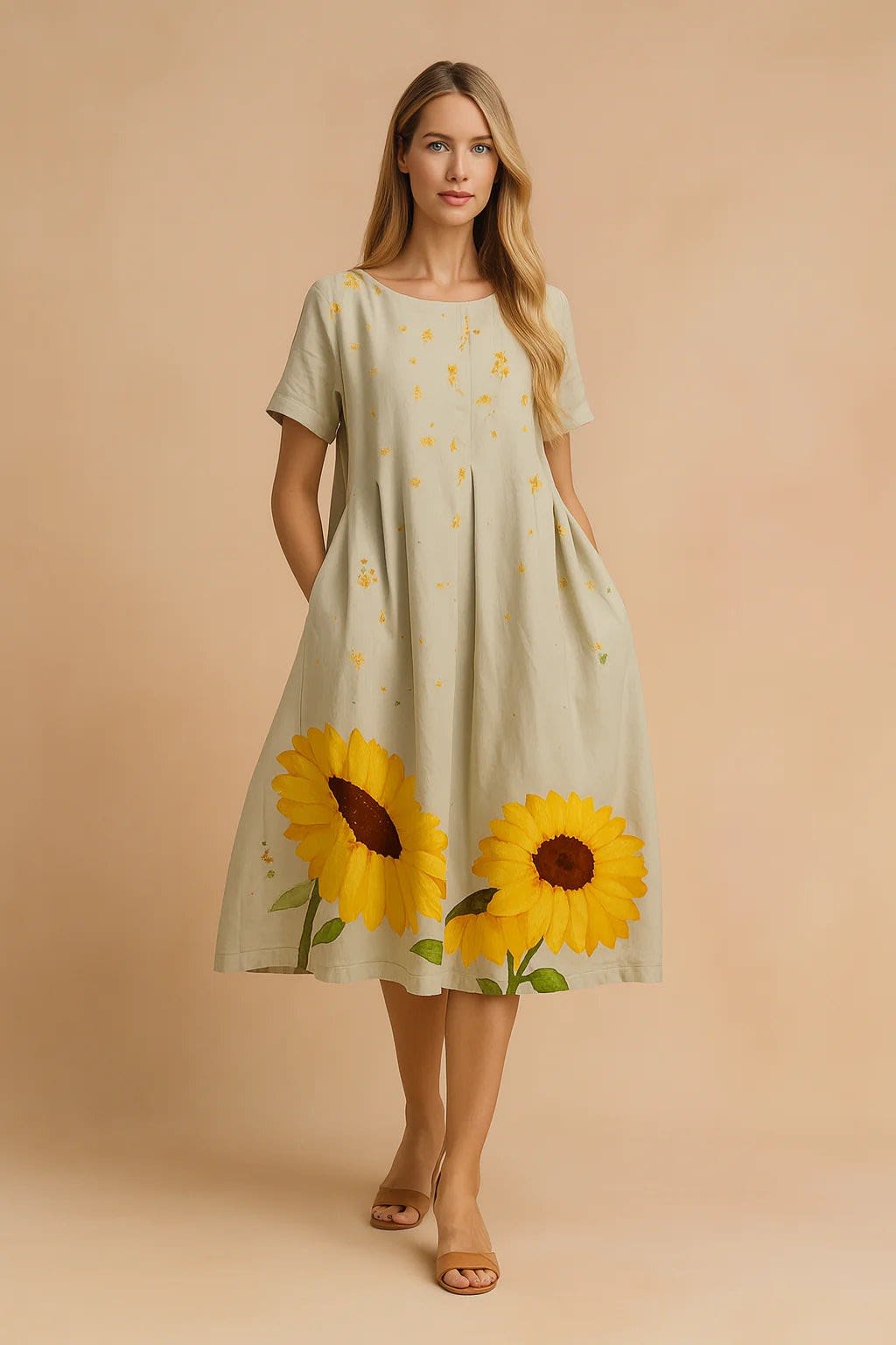 Women's Linen Floral Midi Dress | Lily Collins_4