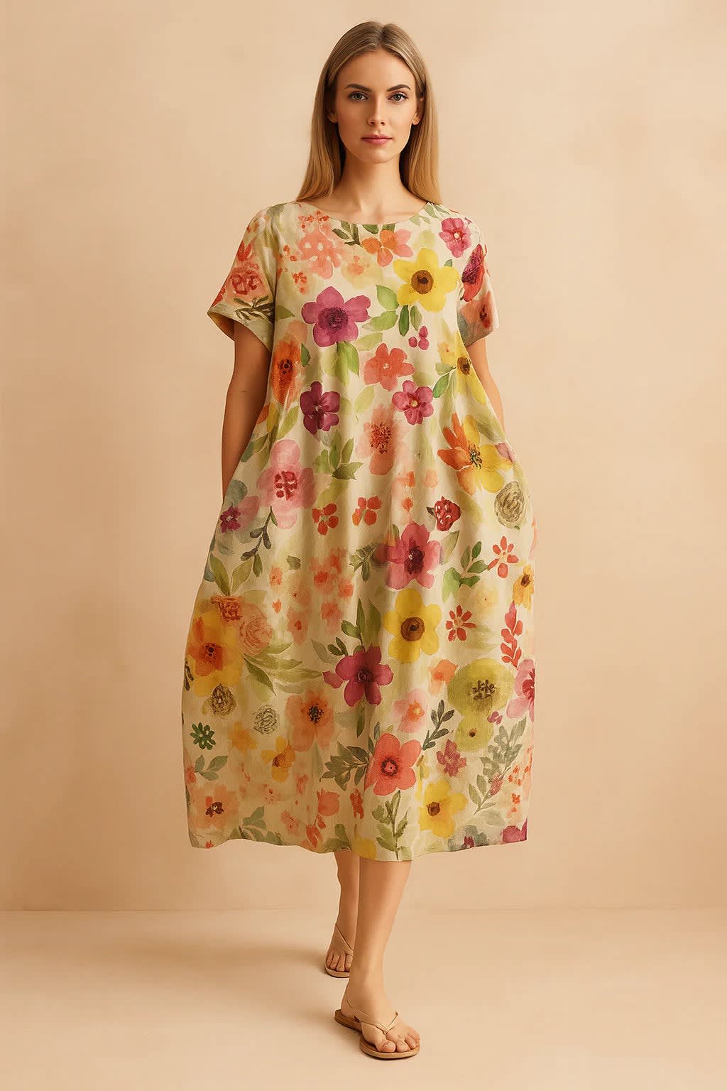 Women's Linen Floral Midi Dress | Lily Collins_5