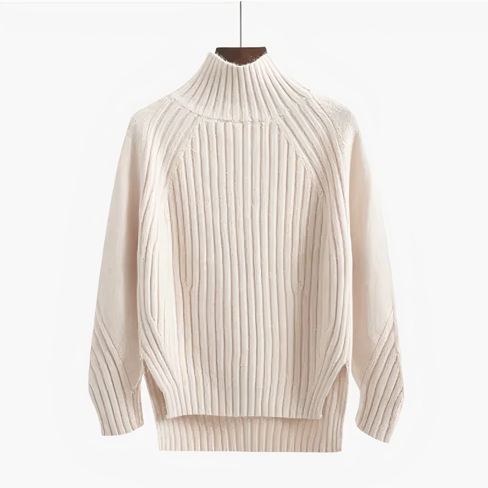 Women's Ribbed Knit Mock Neck Jumper with Side Slits | Maya_5