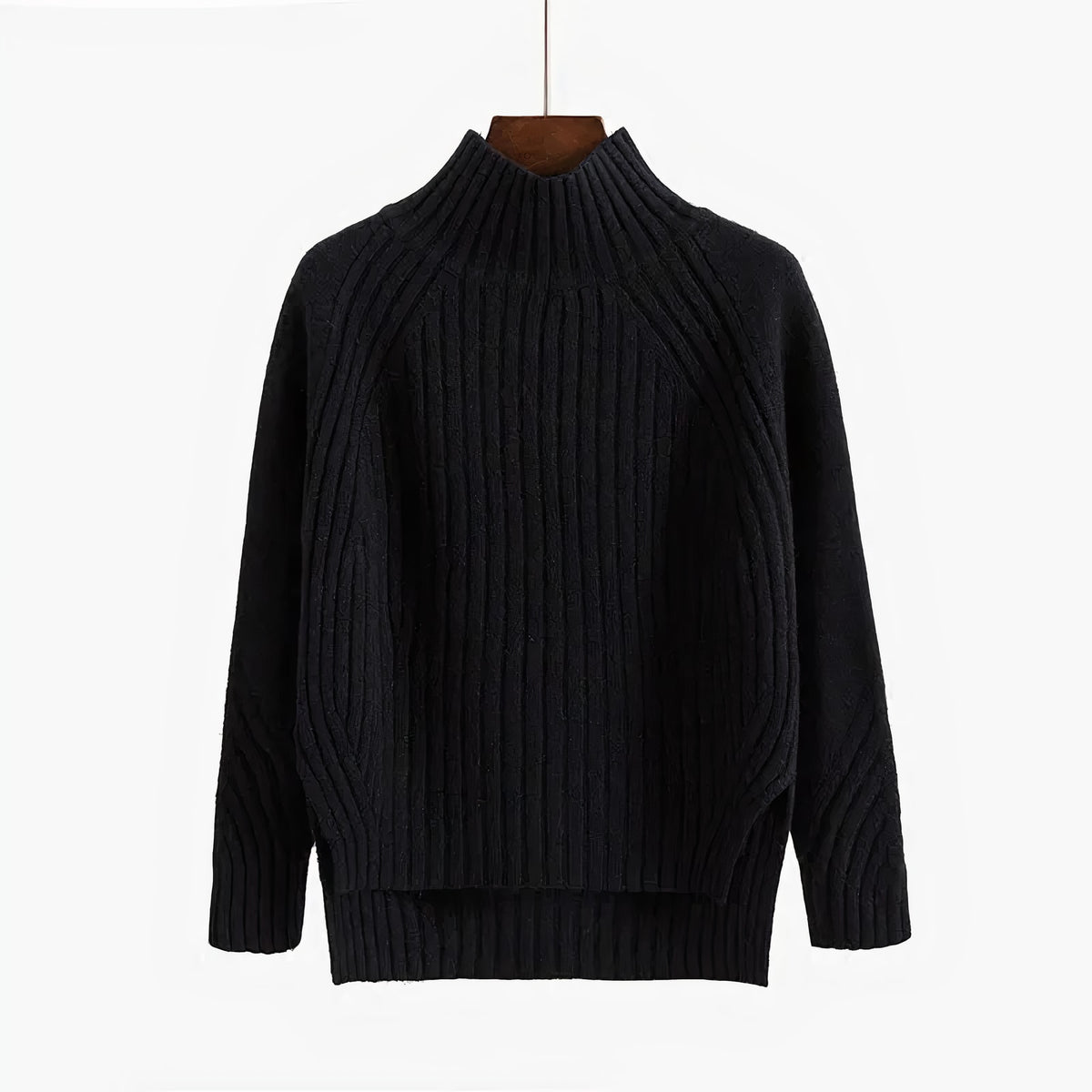 Women's Ribbed Knit Mock Neck Jumper with Side Slits | Maya_7