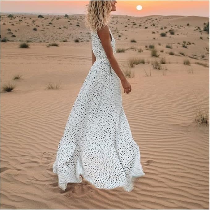 Women's Boho V-Neck Flowy Maxi Dress | Delilah_6