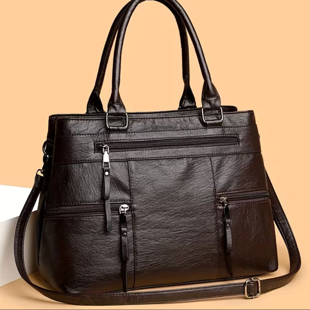 Women's Multi-Pocket Vegan Leather Handbag | Amber_3