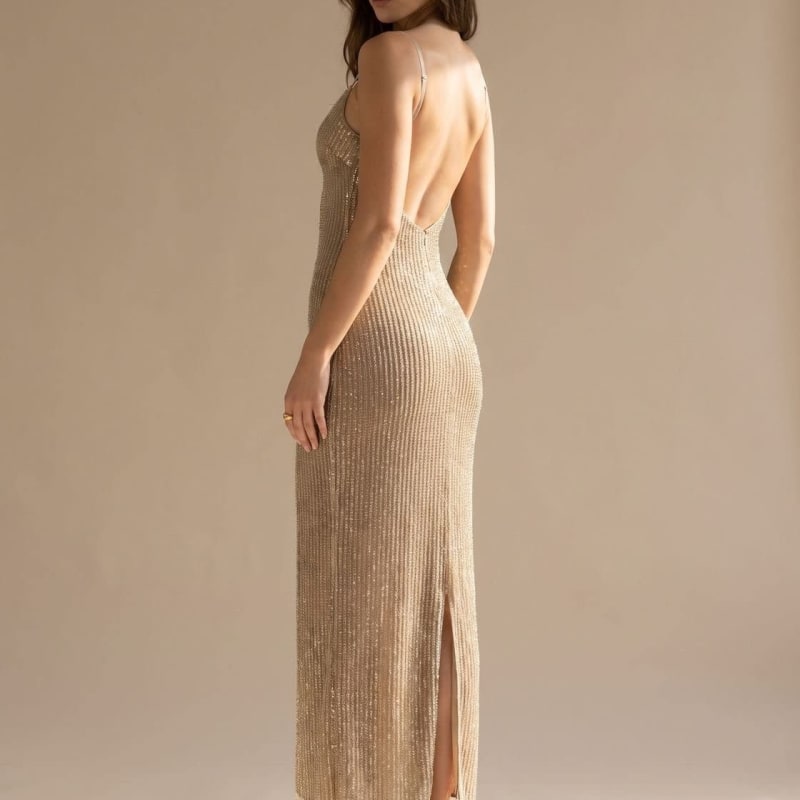 Women's Gold Glitter Backless Christmas Party Maxi Dress | Harriet_1