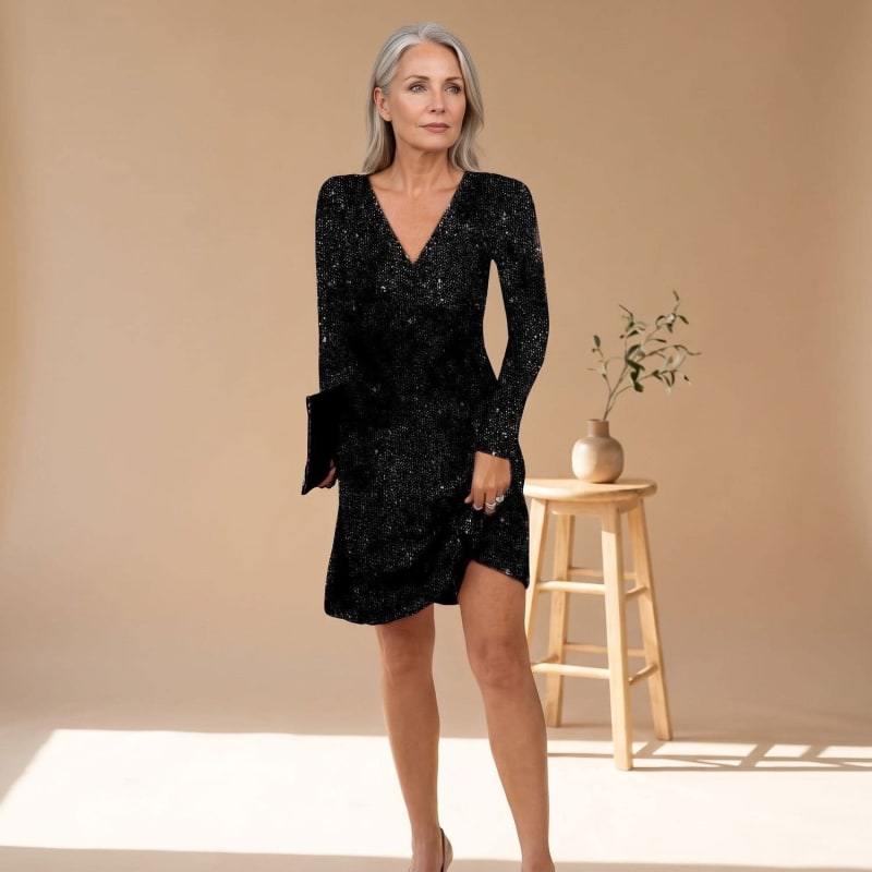 Women's Sequin Long Sleeve Christmas Party Mini Dress | Laura_1