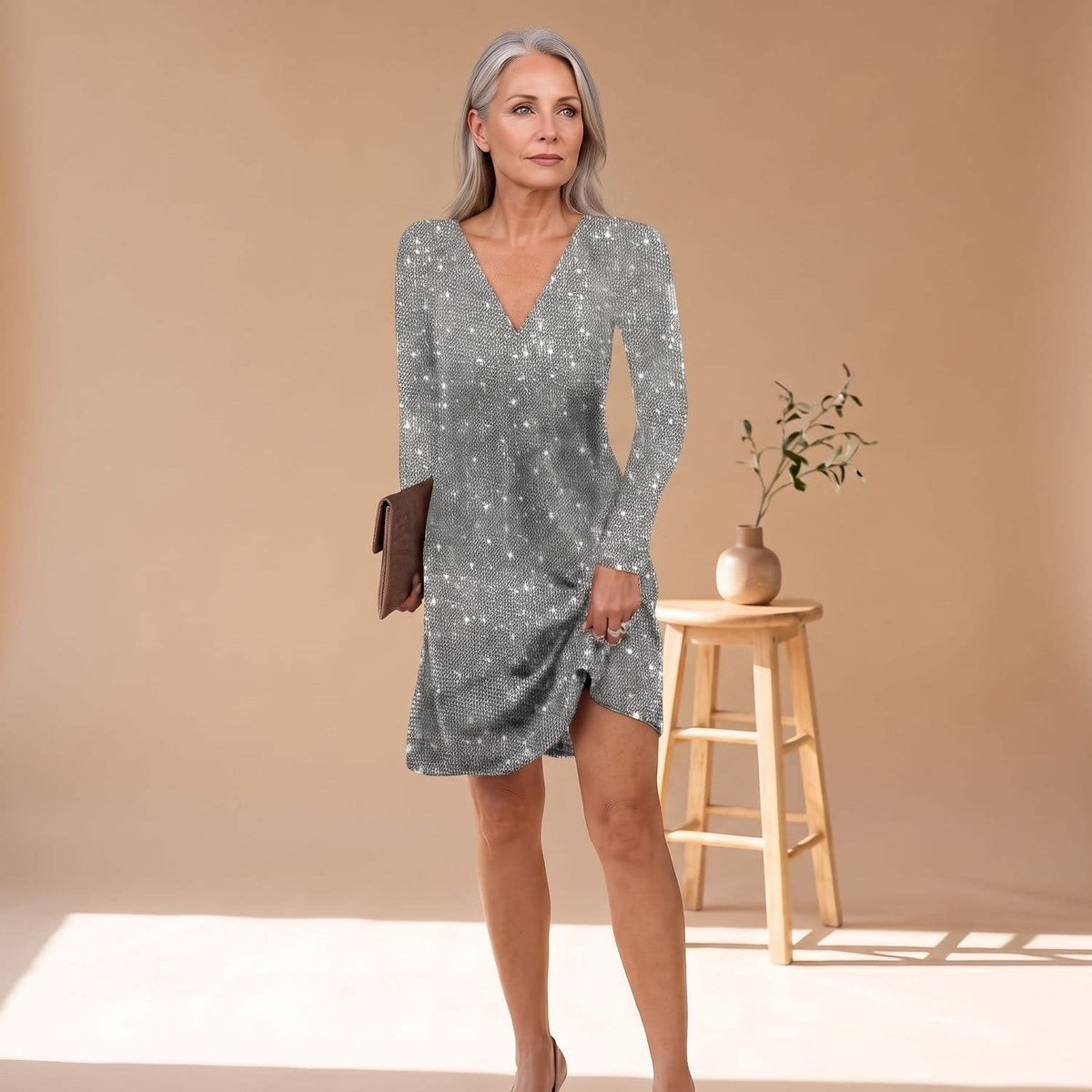 Women's Sequin Long Sleeve Christmas Party Mini Dress | Laura_2