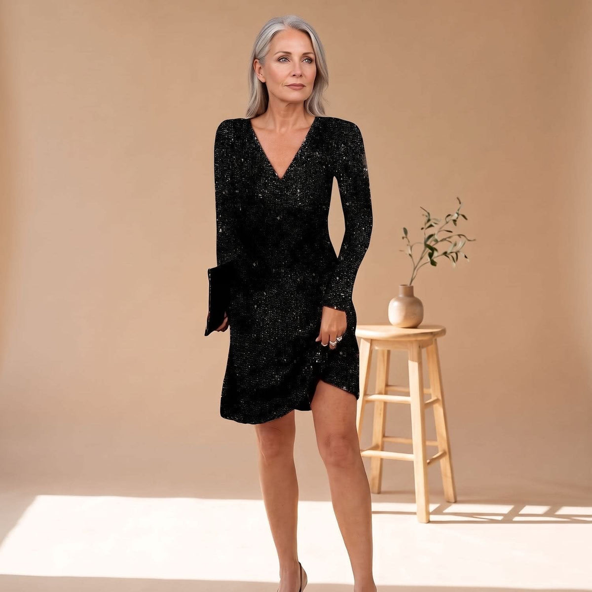 Women's Sequin Long Sleeve Christmas Party Mini Dress | Laura_4