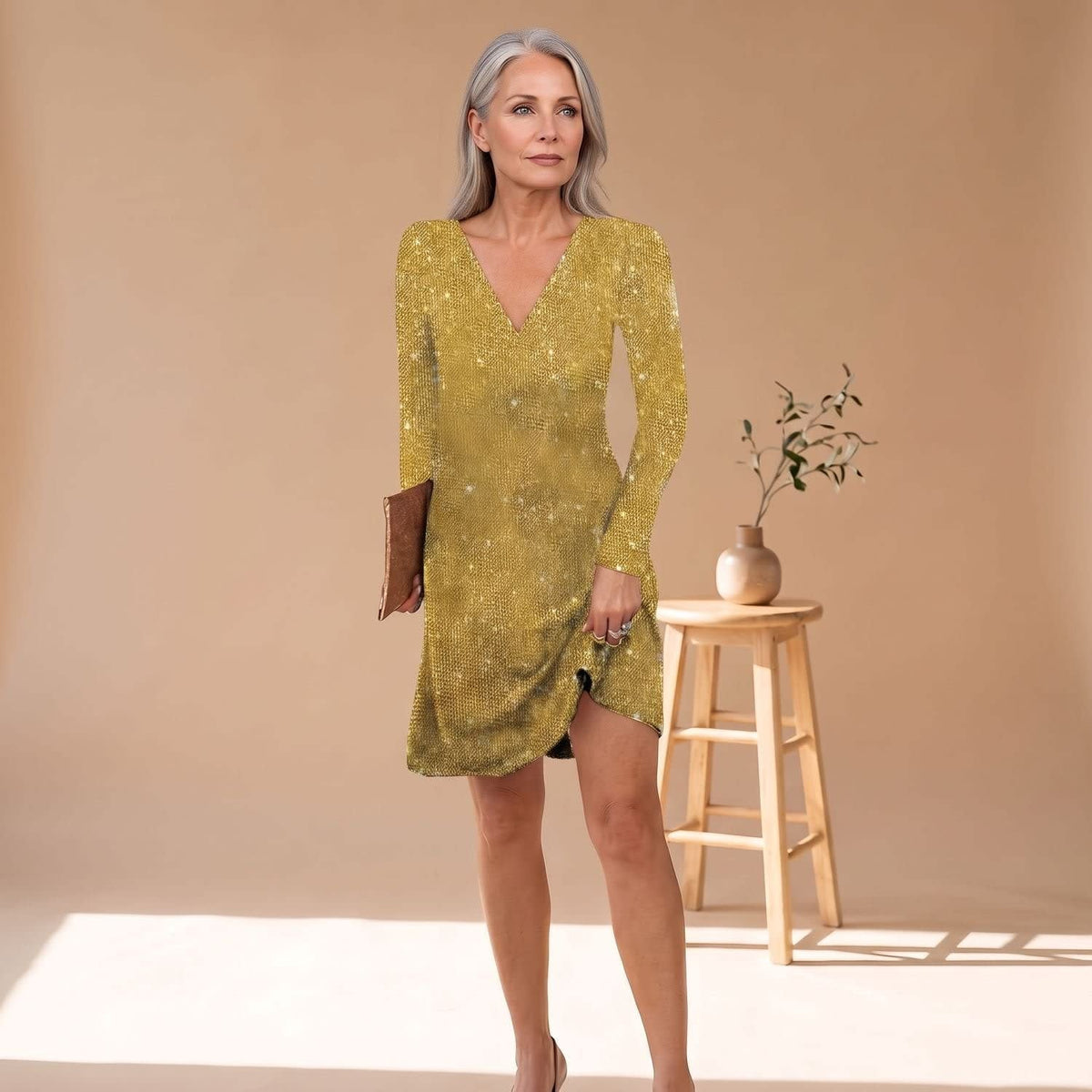 Women's Sequin Long Sleeve Christmas Party Mini Dress | Laura_7