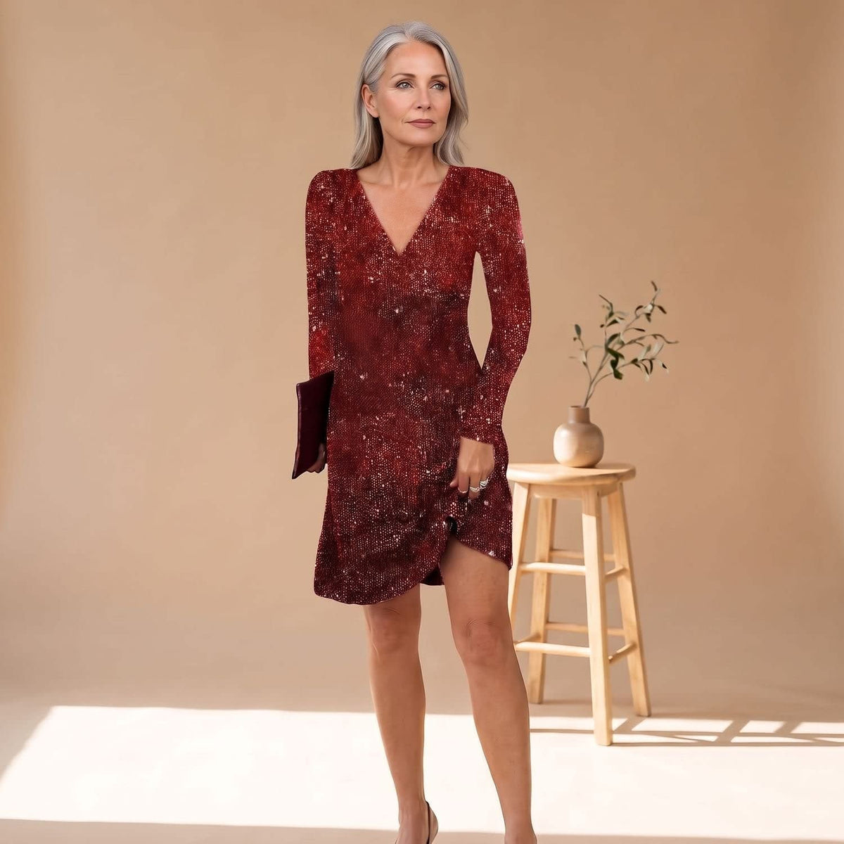 Women's Sequin Long Sleeve Christmas Party Mini Dress | Laura_9