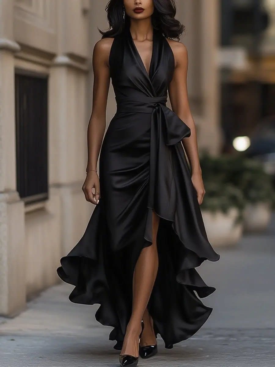 Women's Satin Halter High Low Cocktail Dress | Edith_10