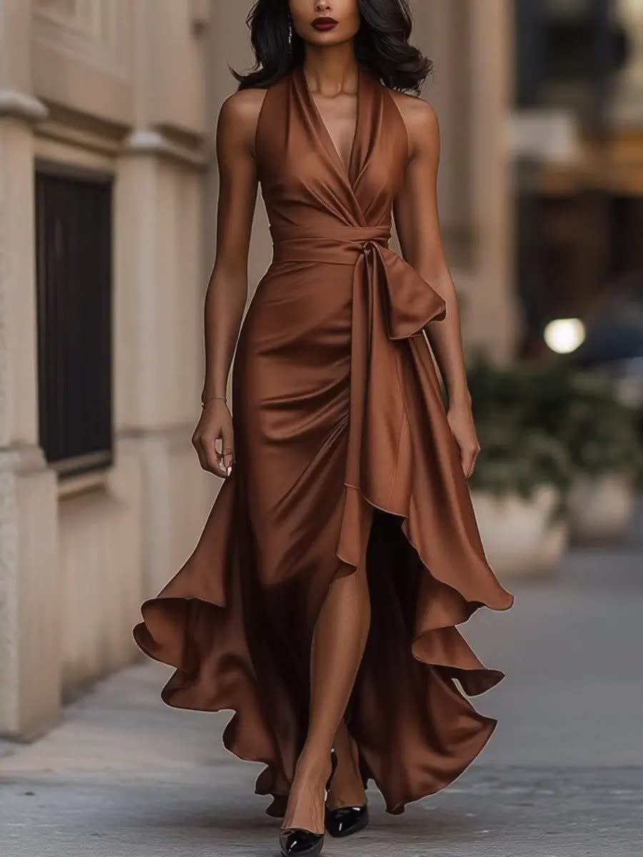 Women's Satin Halter High Low Cocktail Dress | Edith_9