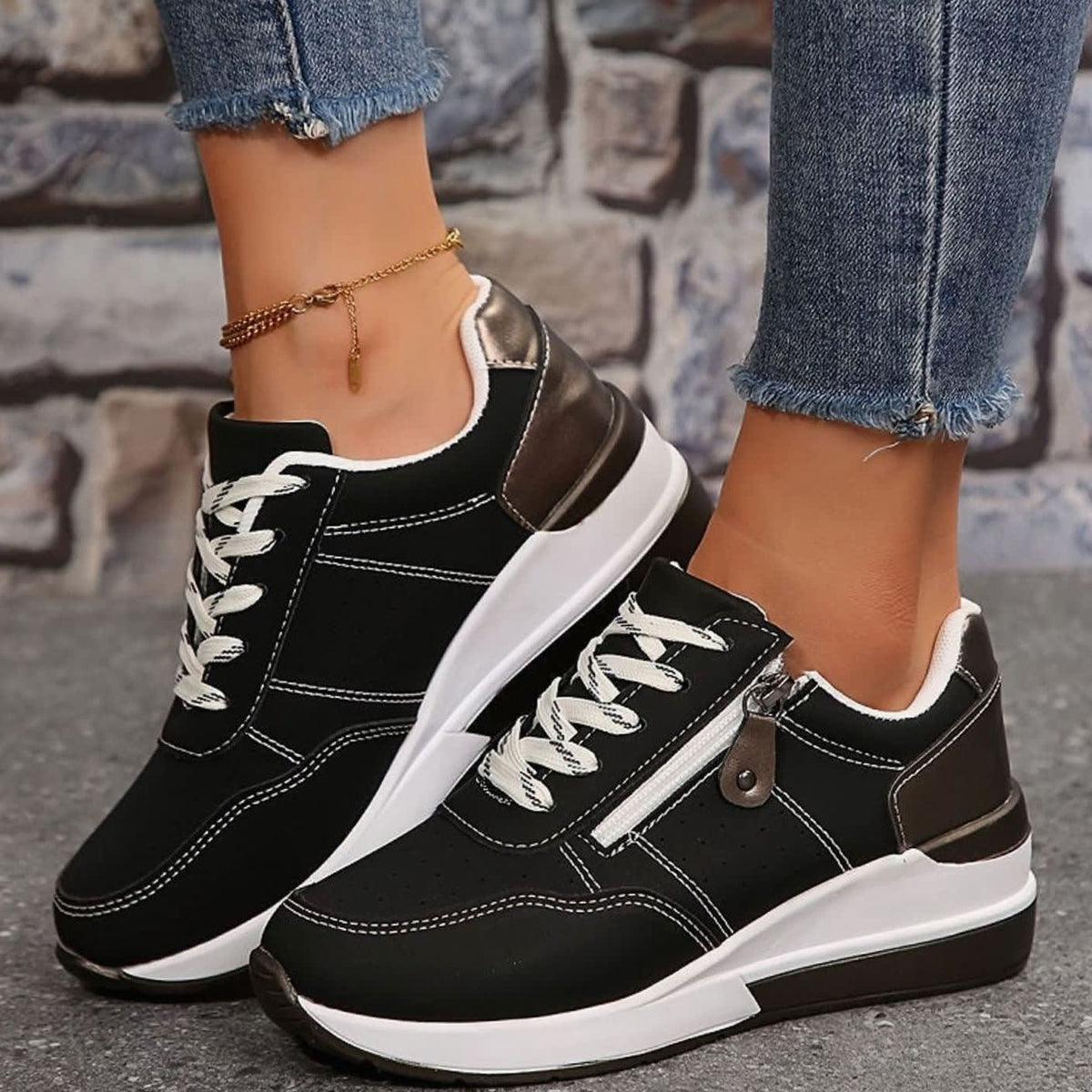Women's Side Zip Wedge Orthopedic Trainers | Ginny_4