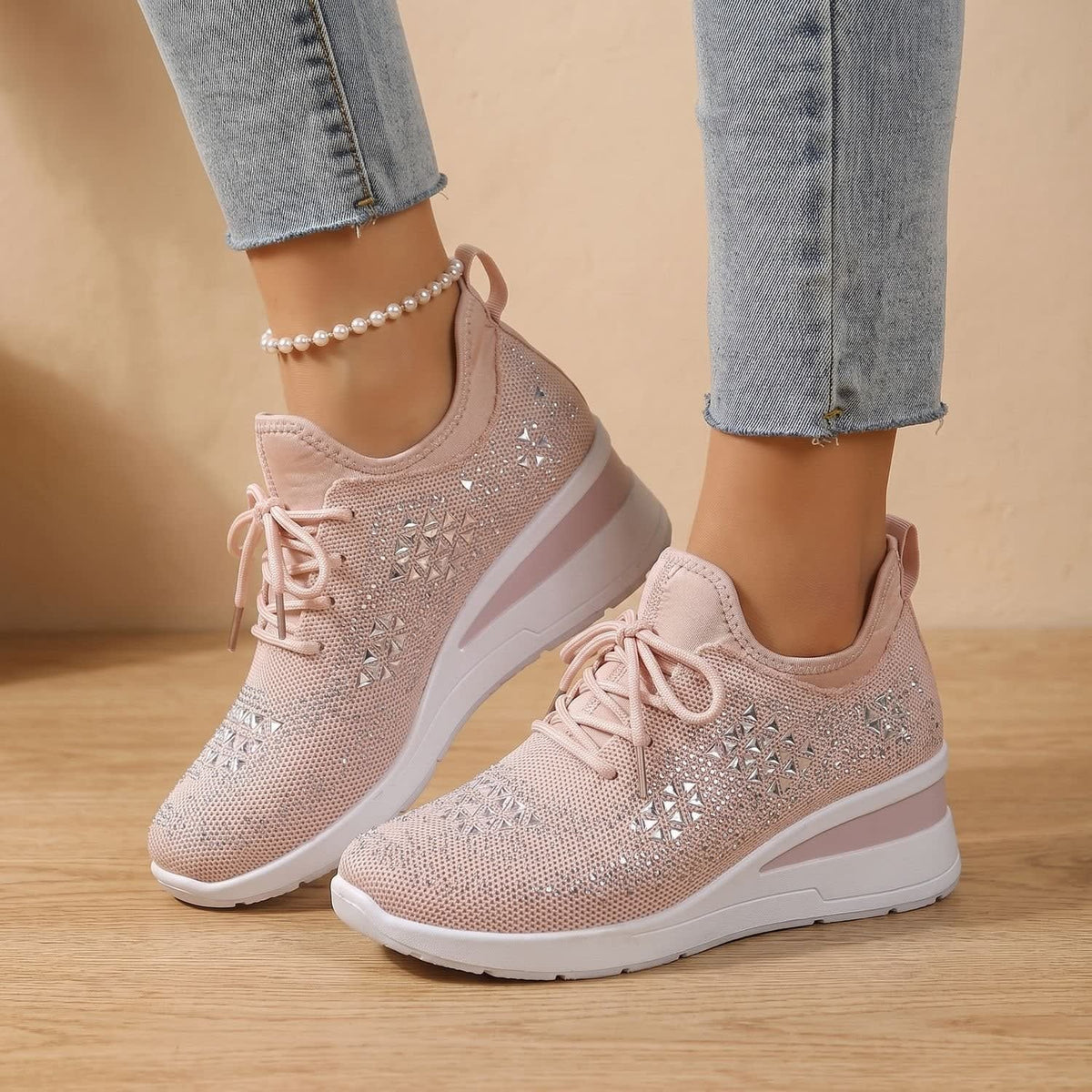 Women's Rhinestone Wedge Orthopedic Trainers | Arianwen_12