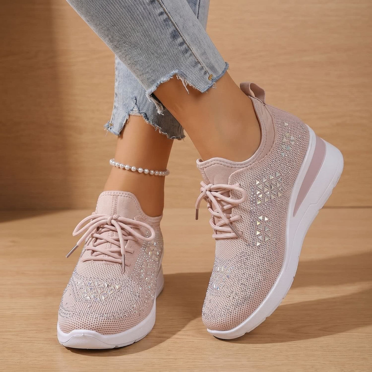 Women's Rhinestone Wedge Orthopedic Trainers | Arianwen_13