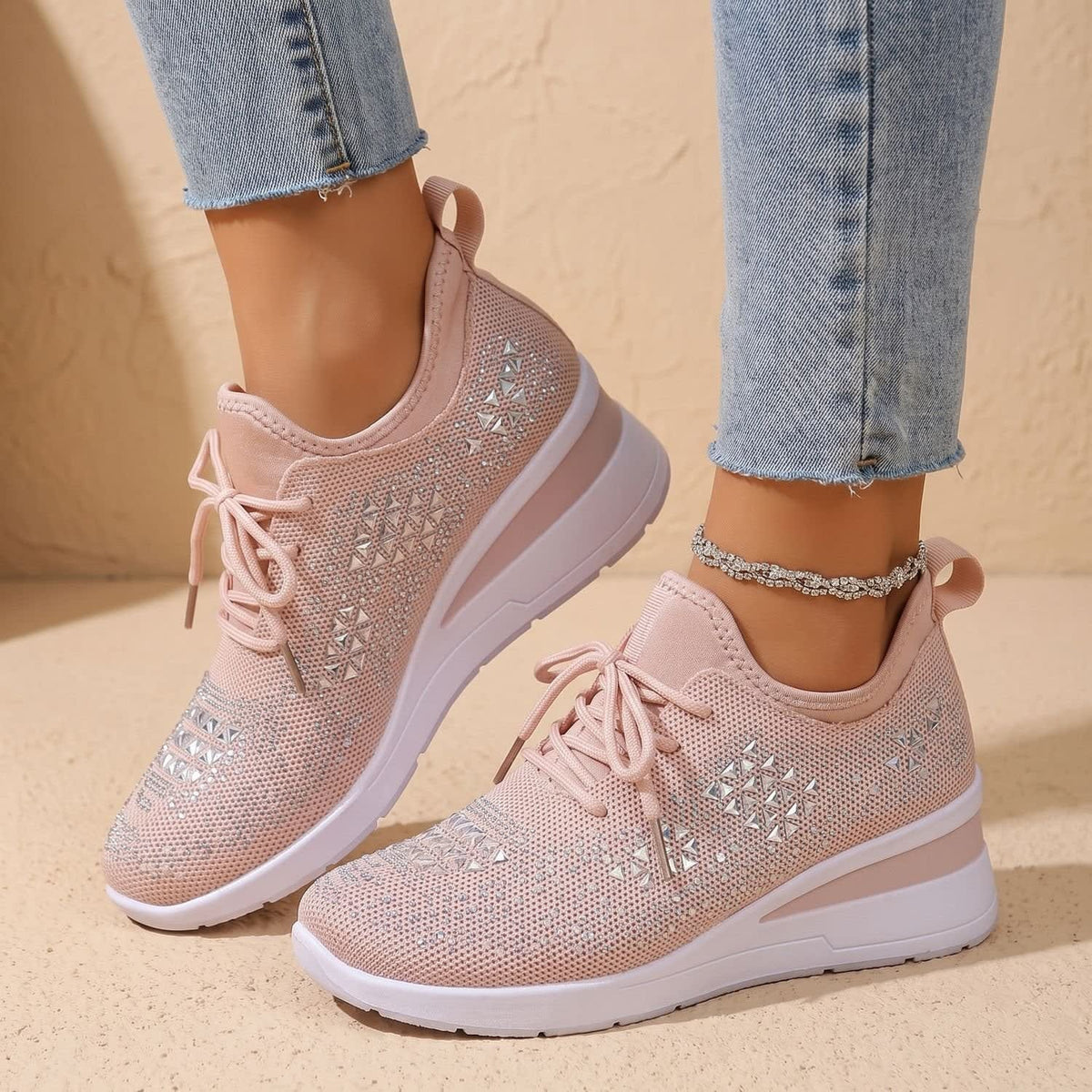 Women's Rhinestone Wedge Orthopedic Trainers | Arianwen_14
