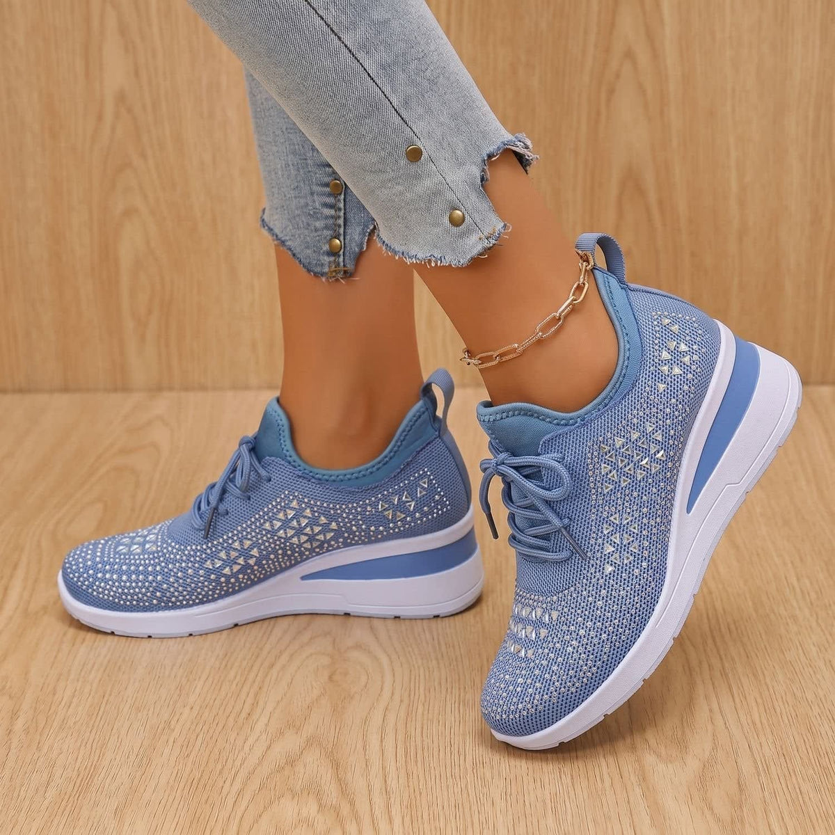Women's Rhinestone Wedge Orthopedic Trainers | Arianwen_15