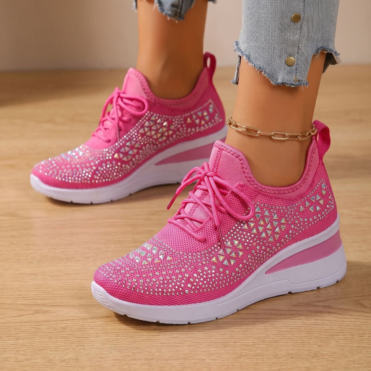 Women's Rhinestone Wedge Orthopedic Trainers | Arianwen_16