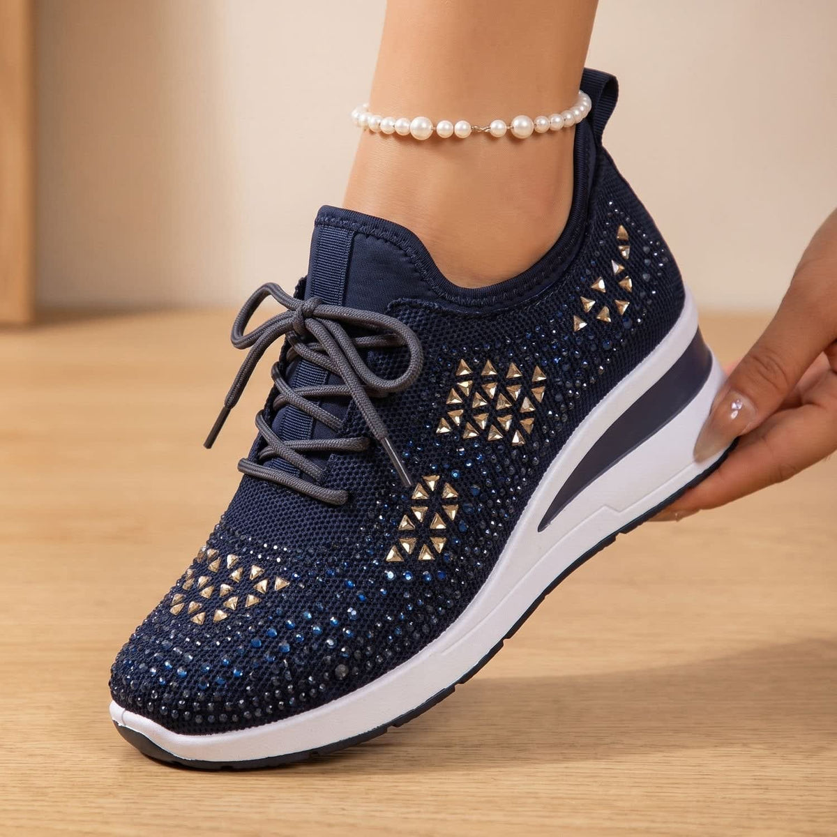 Women's Rhinestone Wedge Orthopedic Trainers | Arianwen_18