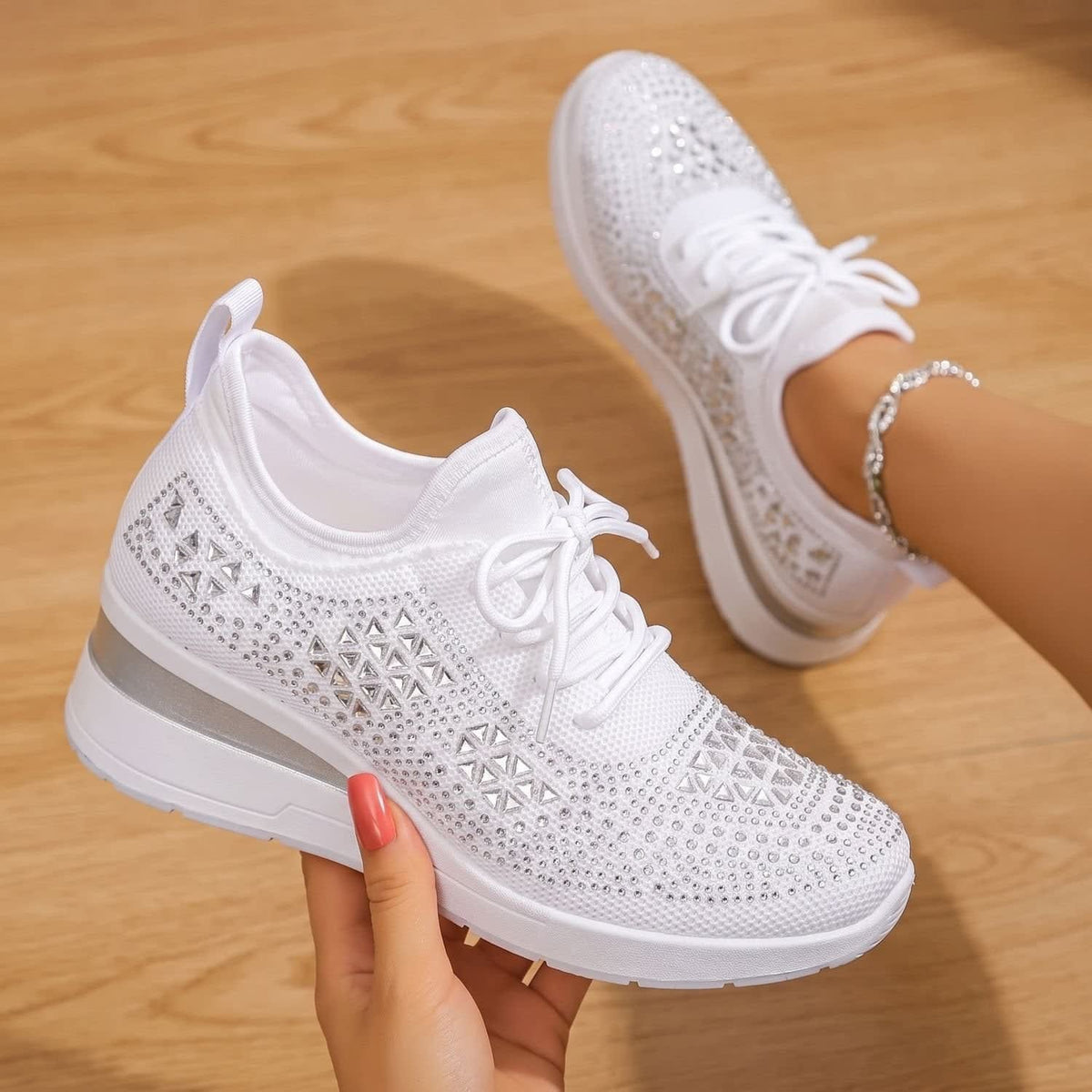 Women's Rhinestone Wedge Orthopedic Trainers | Arianwen_2