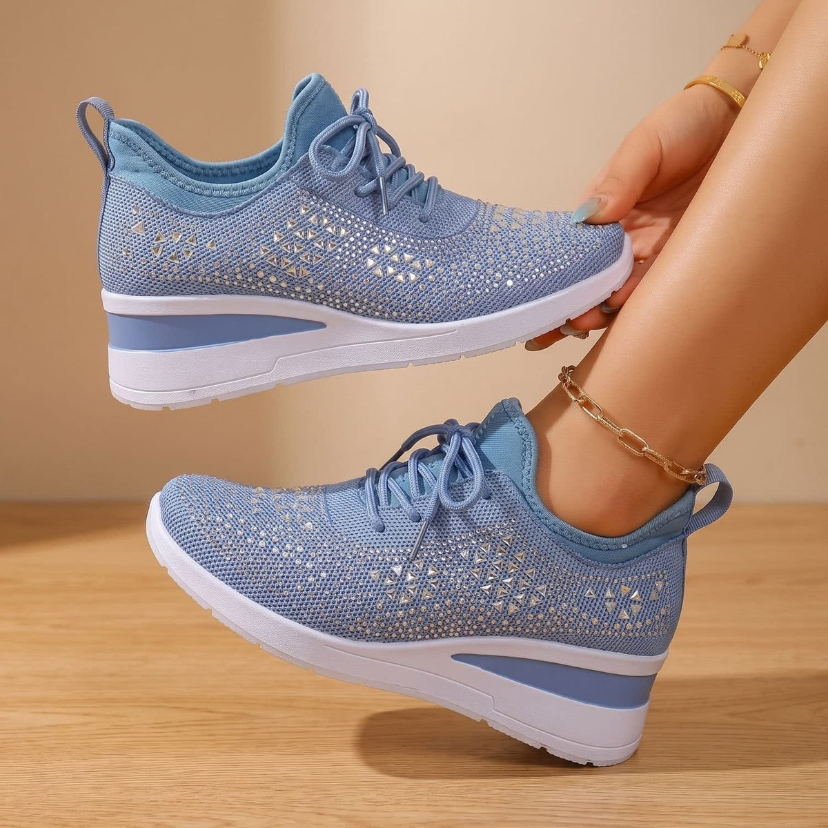 Women's Rhinestone Wedge Orthopedic Trainers | Arianwen_21