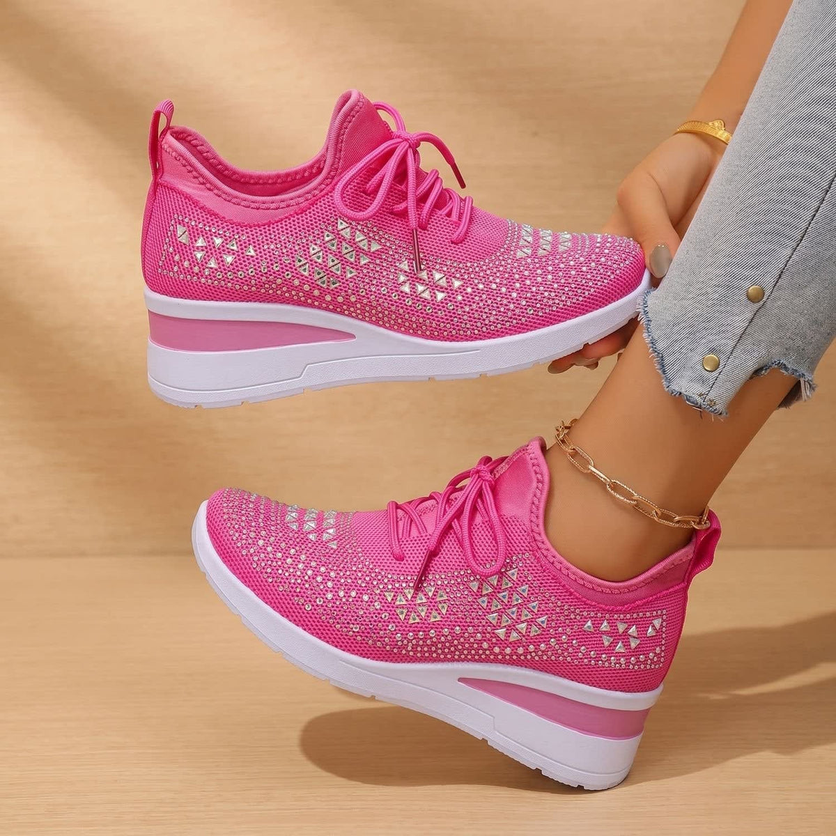 Women's Rhinestone Wedge Orthopedic Trainers | Arianwen_22