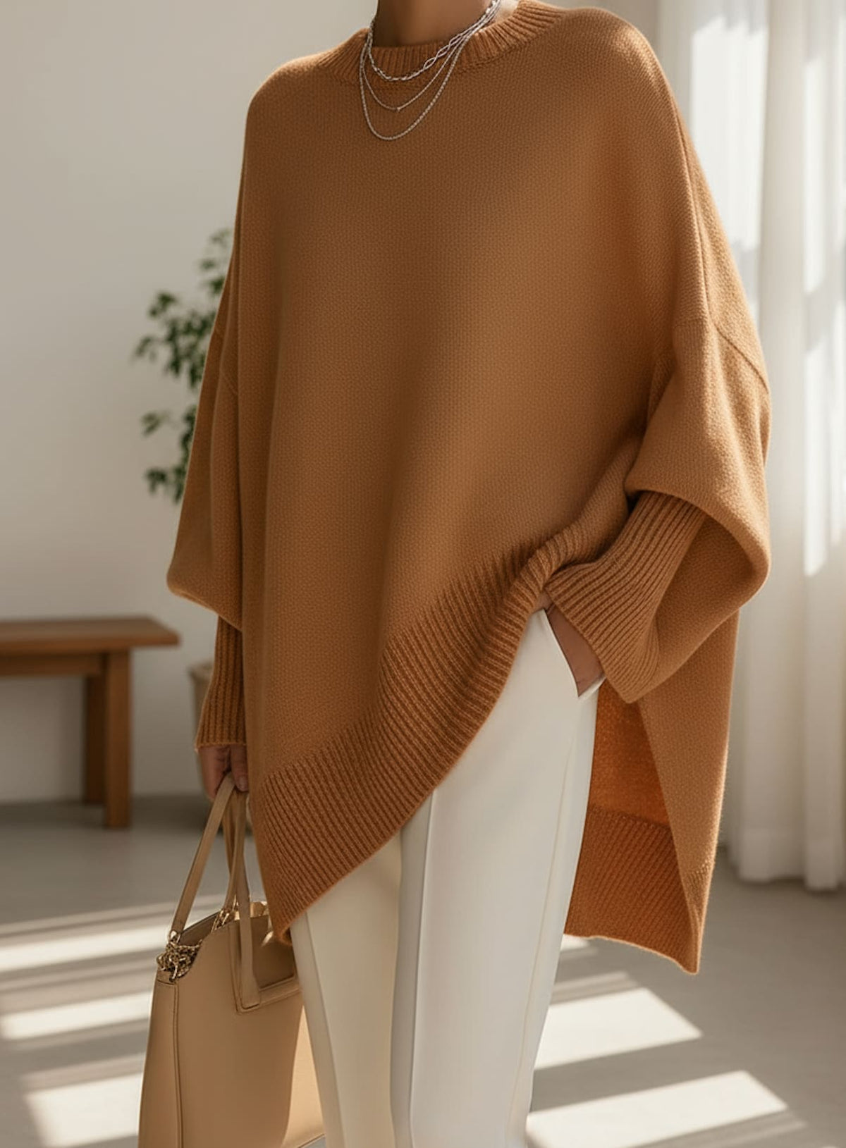 Women's Oversized Batwing Jumper with Asymmetric Hem | Keira_12