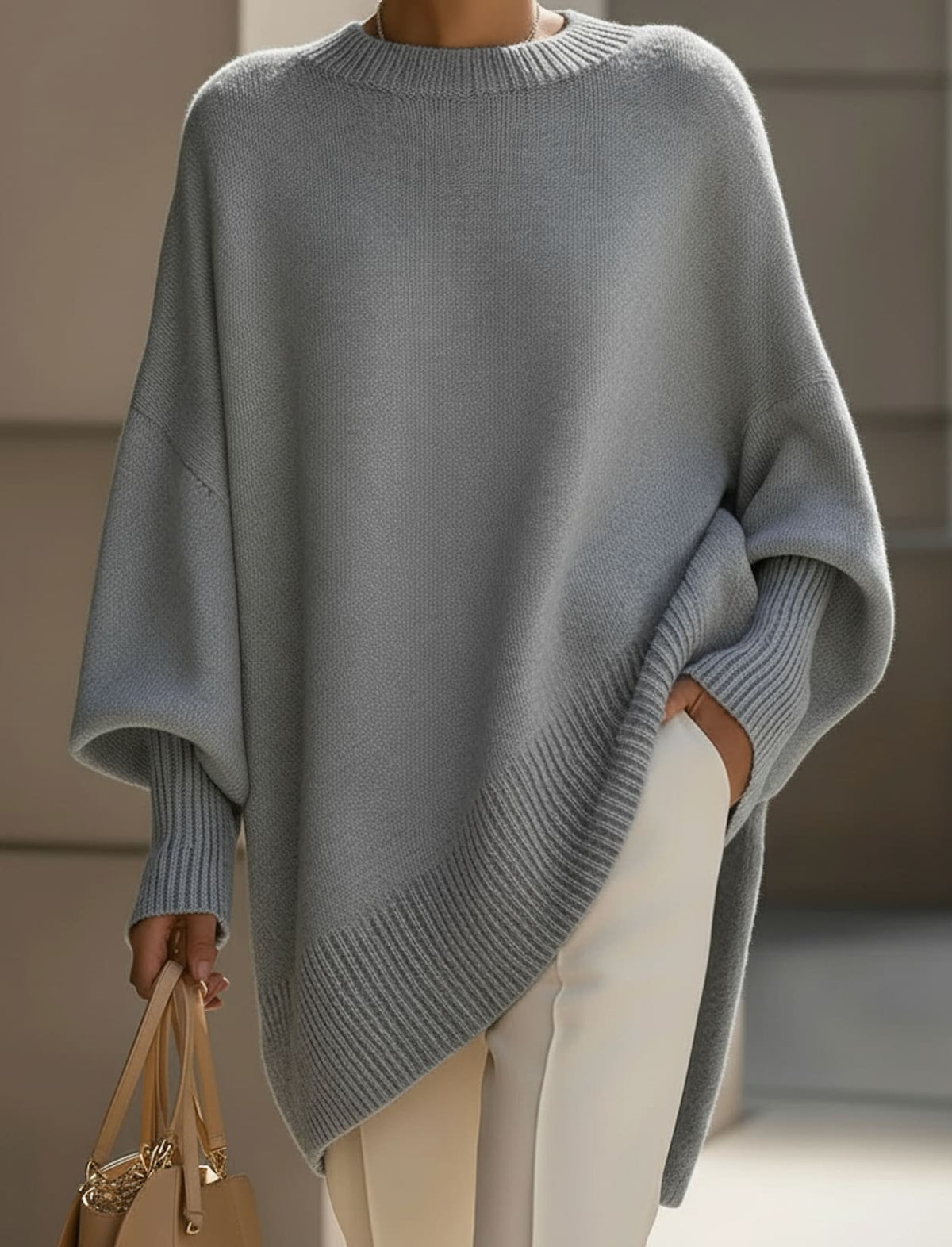 Women's Oversized Batwing Jumper with Asymmetric Hem | Keira_3