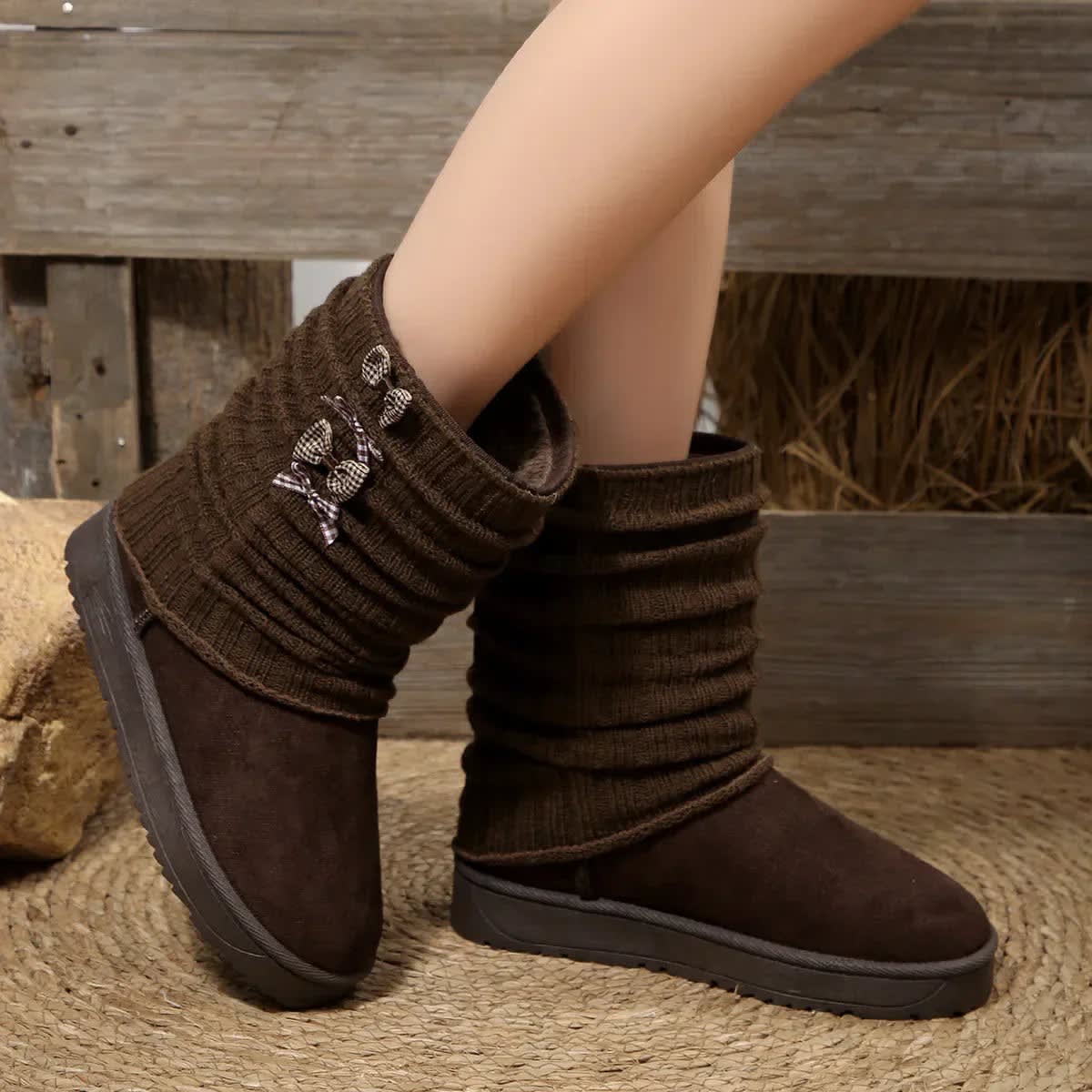 Women's Knit Cuff Bow Winter Boots | Esther_4