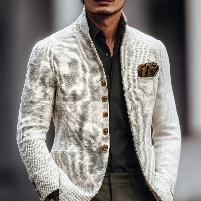 Men's Basket Weave Stand Collar Jacket | Rafe_1