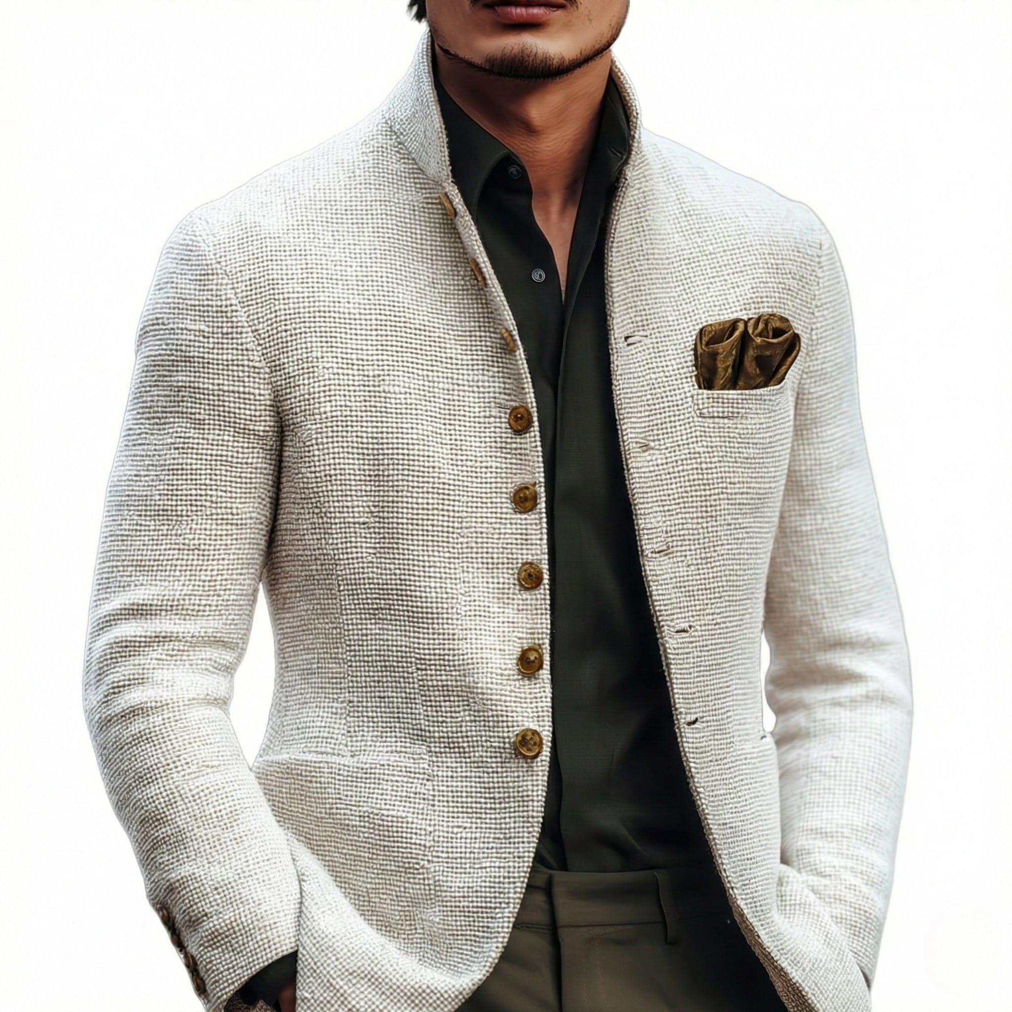 Men's Basket Weave Stand Collar Jacket | Rafe_2