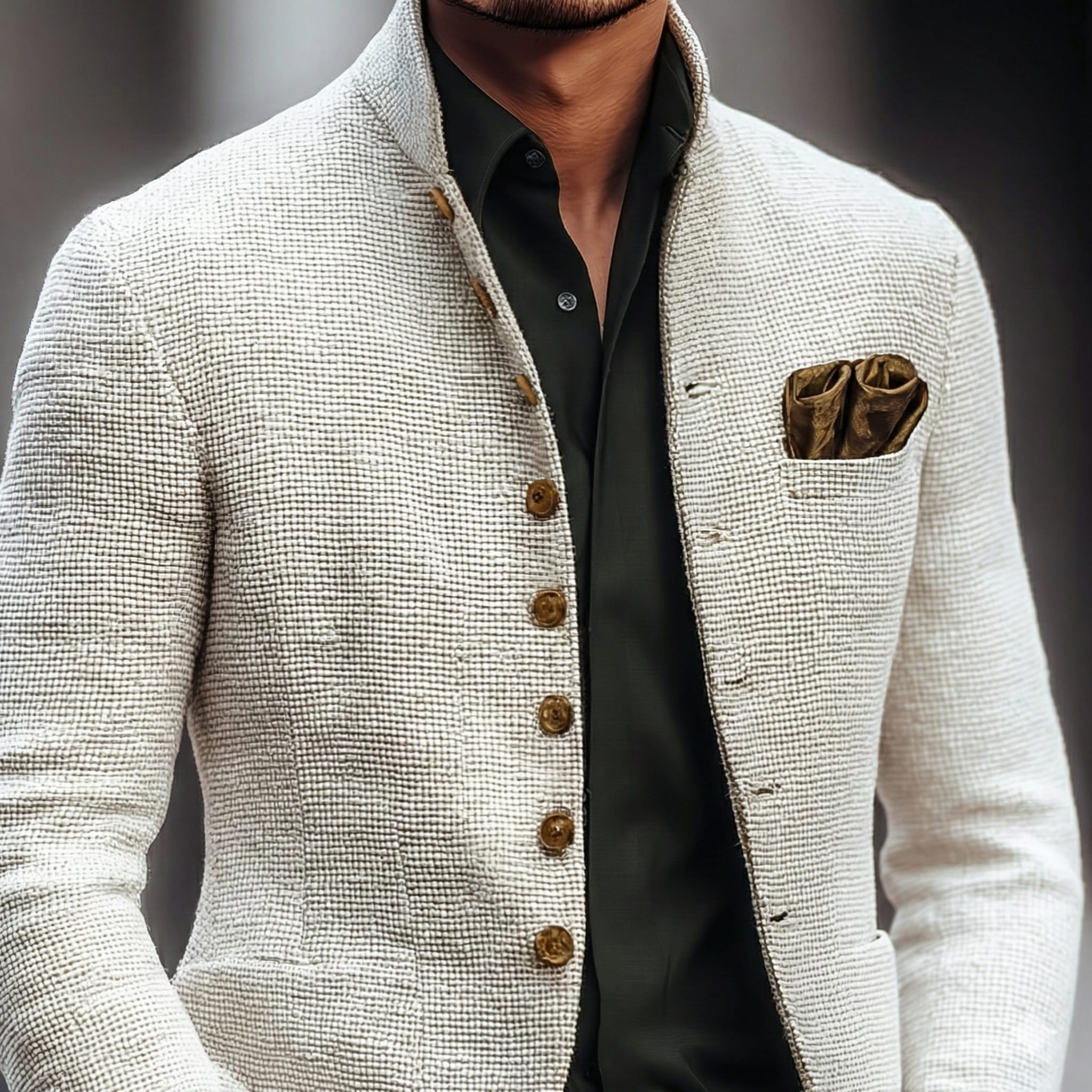 Men's Basket Weave Stand Collar Jacket | Rafe_5