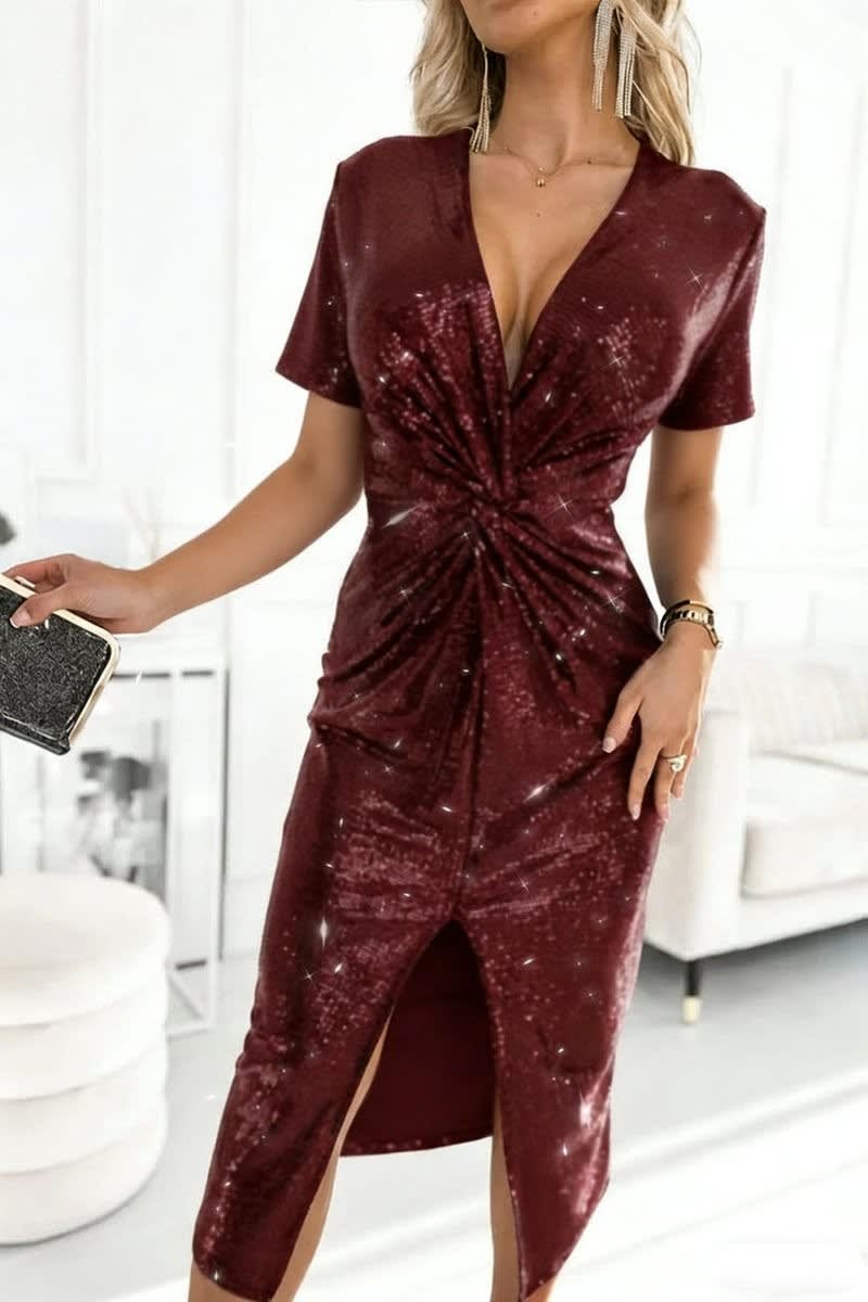 Women's Sequin Twist Front Midi Cocktail Dress | Madeleine_17